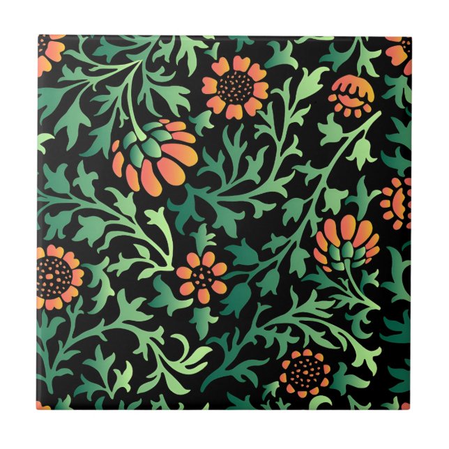 Intricate Floral Pattern with Green Leaves Fliese (Vorderseite)