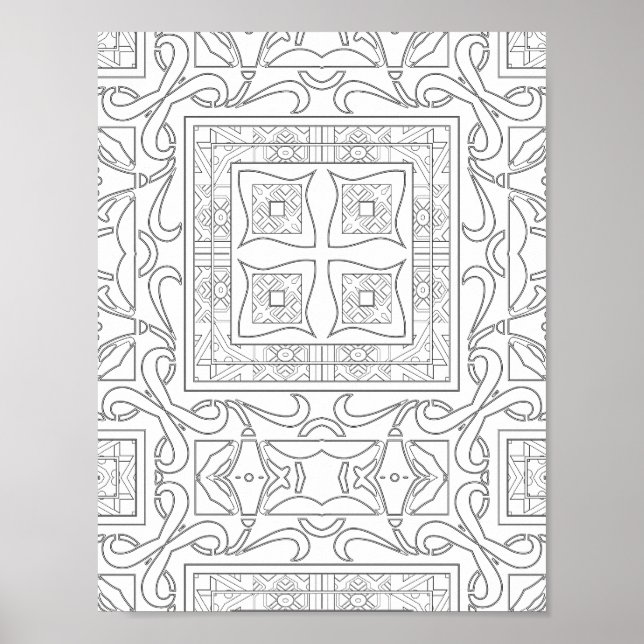 Intricate Geometric Scrollwork Tile Mandala Art Poster (Vorne)