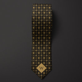 Intricate Gold & Black Arabesque Monogramm Krawatte