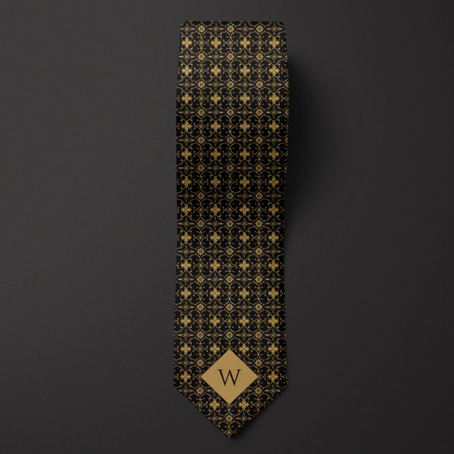 Intricate Gold & Black Arabesque Monogramm Krawatte (Von Creator hochgeladen)