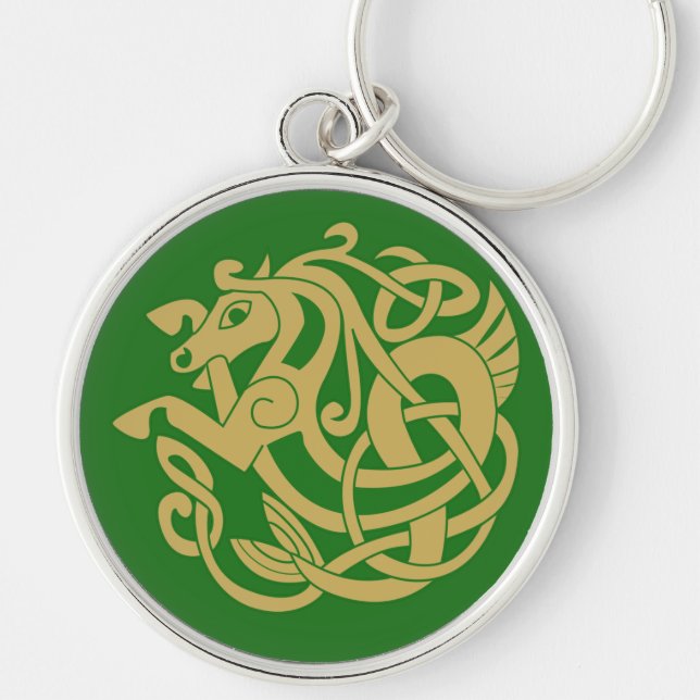 Intricate Gold Celtic Horse Pattern Schlüsselanhänger (Vorne)
