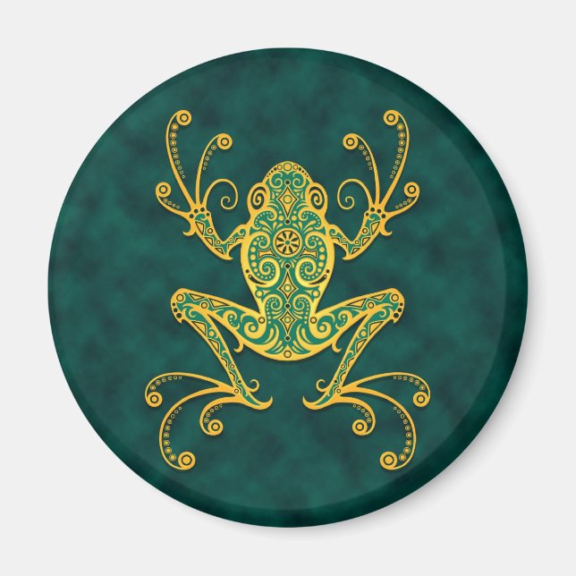 Intricate Golden Blue Tree Frog Magnet (Vorne)