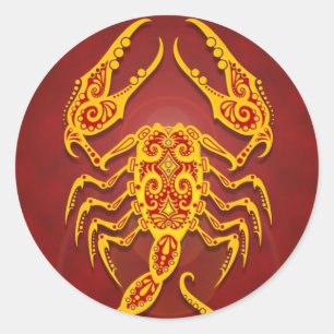Intricate Golden Red Tribal Scorpio Runder Aufkleber