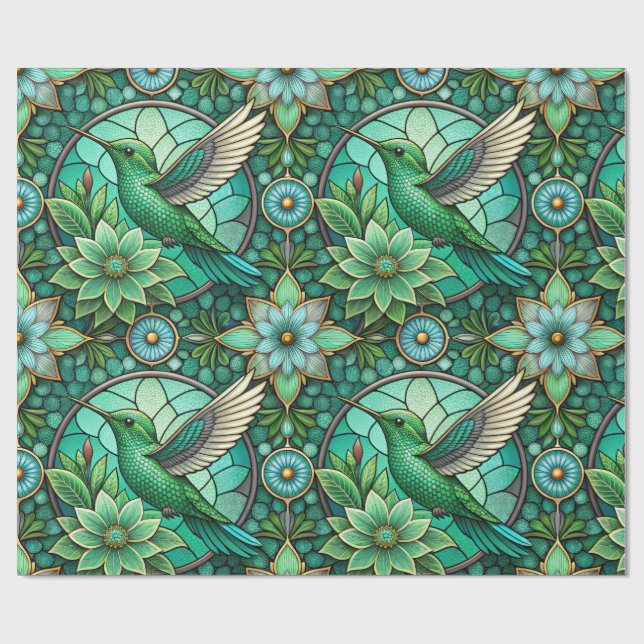 Intricate green and teal stained glass-style  geschenkpapier (Flach)