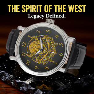 Intricate Illustration of a Gold Bison in Nature Armbanduhr