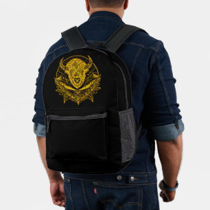 Intricate Illustration of a Gold Bison in Nature Bedruckter Rucksack