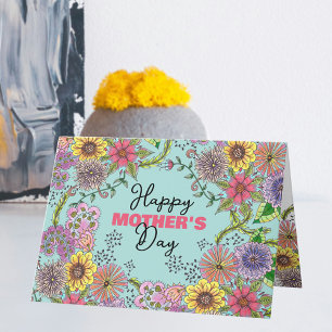 Intricate Lebendige Gekritzel Blumen Muttertag Karte