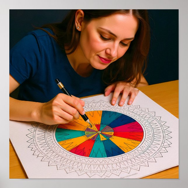 Intricate Mandala Coloring Detail Technique Poster (Vorne)