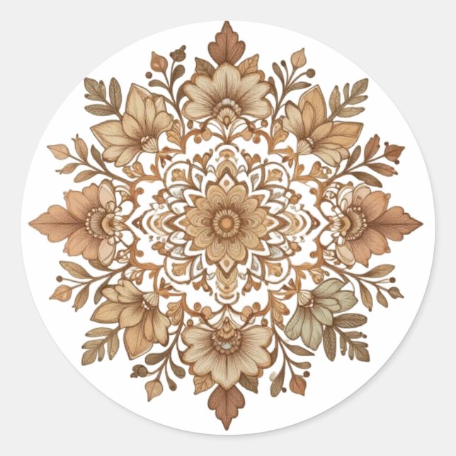 Intricate Mandala Floral Brown Tones Art Runder Aufkleber (Vorderseite)