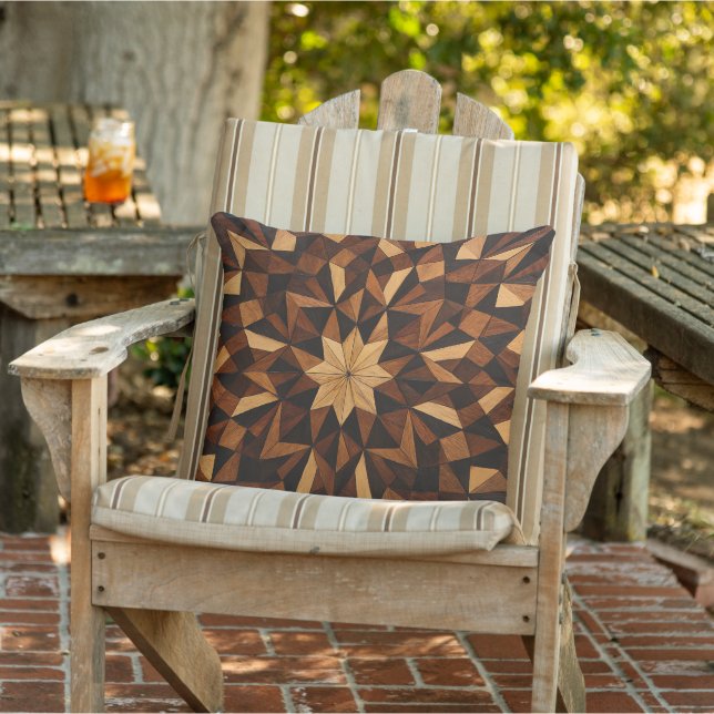 "Intricate Marquetry Geometric Wood Throw Pillow" Kissen (Stuhl )