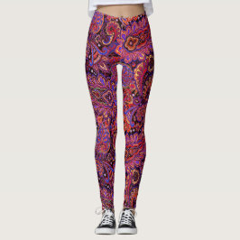 Intricate Paisley design in Rich Red and Purple Leggings