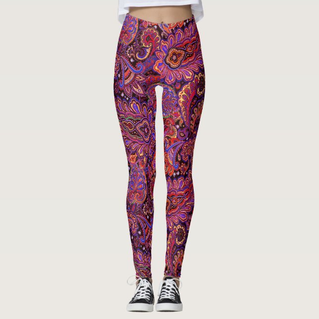 Intricate Paisley design in Rich Red and Purple Leggings (Vorderseite)