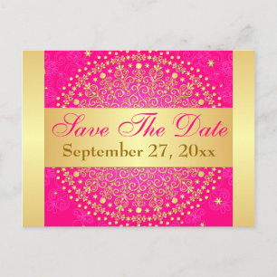 Intricate PInk, Gold Scrolls Save the Date Card Ankündigungspostkarte