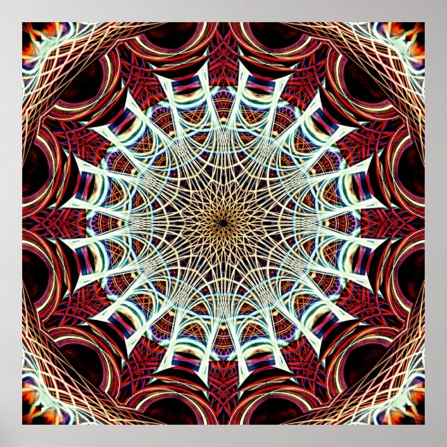 Intricate Red Beige Geometric Web Mandala Art Poster (Vorne)