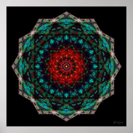Intricate Red Turquoise Geometric Mandala Art Poster