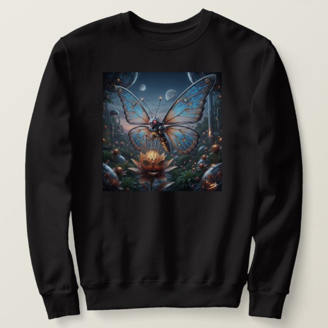 Intricate Robot Butterfly on Steampunk Lotus Sweatshirt (Design vorne)