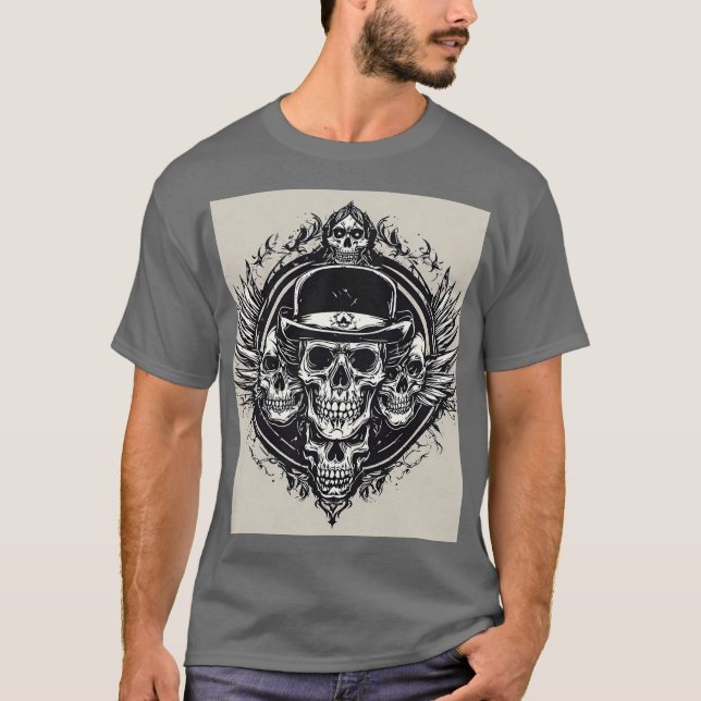 Intricate Schädeldesign mit Flügeln und Symbolen T-Shirt (Vorderseite)
