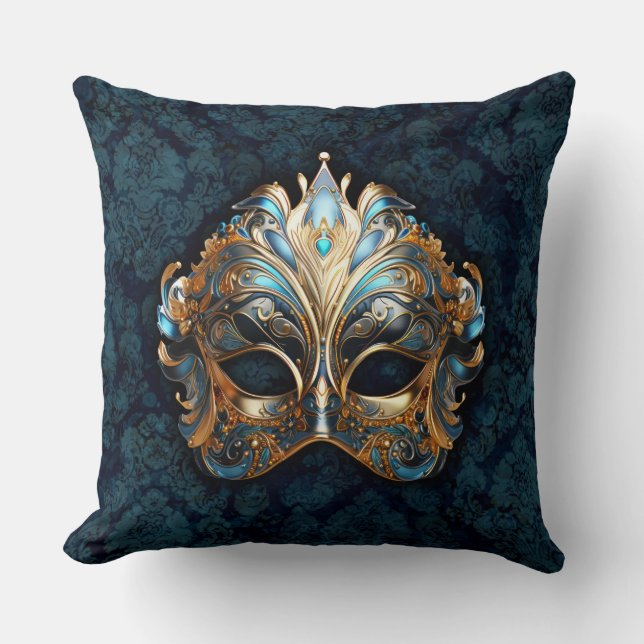 Intricate Teal and Golden  Mask Kissen (Vorderseite)