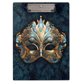 Intricate Teal and Golden Mask Klemmbrett