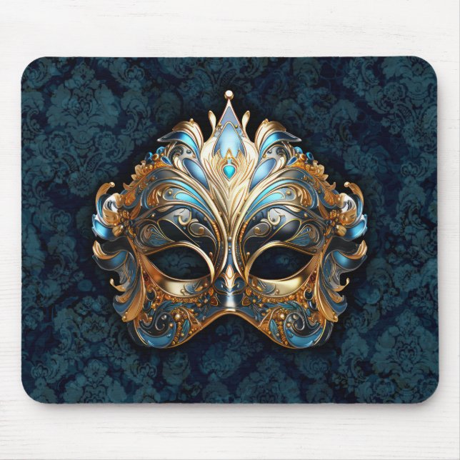 Intricate Teal and Golden  Mask Mousepad (Vorne)
