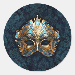 Intricate Türkis- und Goldmaske Runder Aufkleber