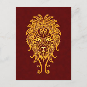 Intricate Yellow Leo Zodiac on Red Postkarte