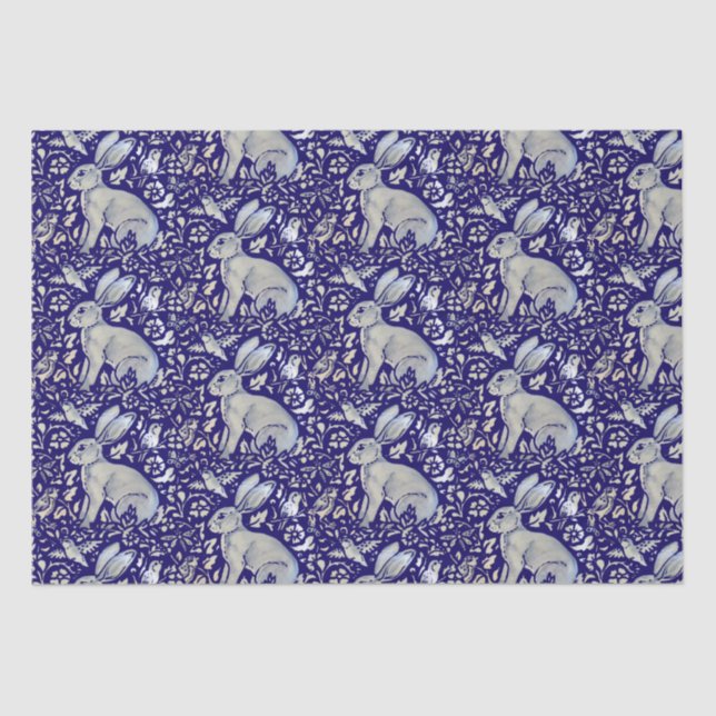 Intricated Blue Rabbit Bird Morris Style Muster Seidenpapier (Vorderseite)
