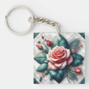 Intricated floral Tile Mosaik Artwork Schlüsselanhänger