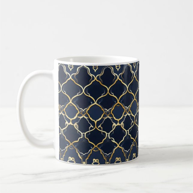 Intricated Golden Pattern Navy Blue Kaffeetasse (Links)