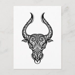 Intricated White Taurus Zodiac auf schwarz Postkarte