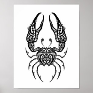 Intricentieren des schwarzen Krebses Zodiac auf We Poster