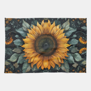 Intricentierte Sonnenblume Botanische Kunst Geschirrtuch