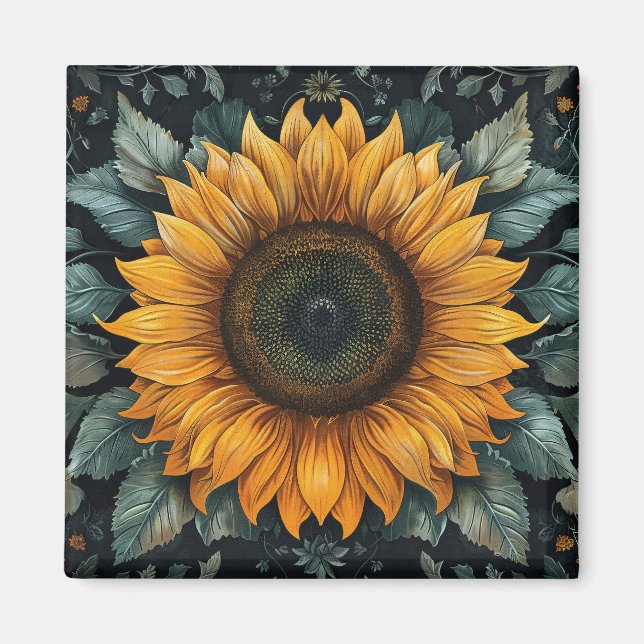 Intricentierte Sonnenblume Botanische Kunst Magnet (Vorne)