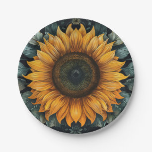 Intricentierte Sonnenblume Botanische Kunst Pappteller