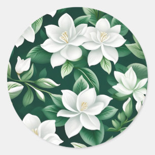 Intricentierte weiße und grüne Blume Runder Aufkleber