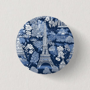 Intricentiertes Pariser Eiffelturm Blue Toile Abze Button