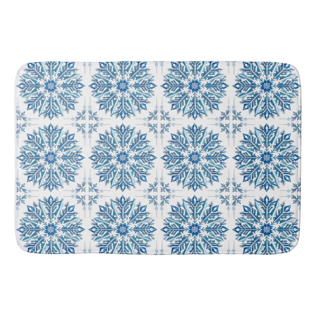 Intricentive Blue Snowflake Design Badematte (Vorderseite)