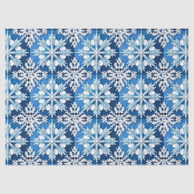 Intricentive Blue Snowflake Design Seidenpapier (Vorderseite)