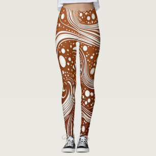 Intricentive Elegance: Weißes Design auf braunen L Leggings