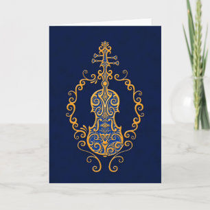 Intricentive Golden Blue Violin Design Karte