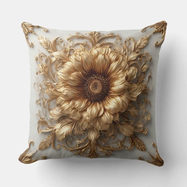 Intricentive Golden Embellished Floral Relief Kissen (Vorderseite)