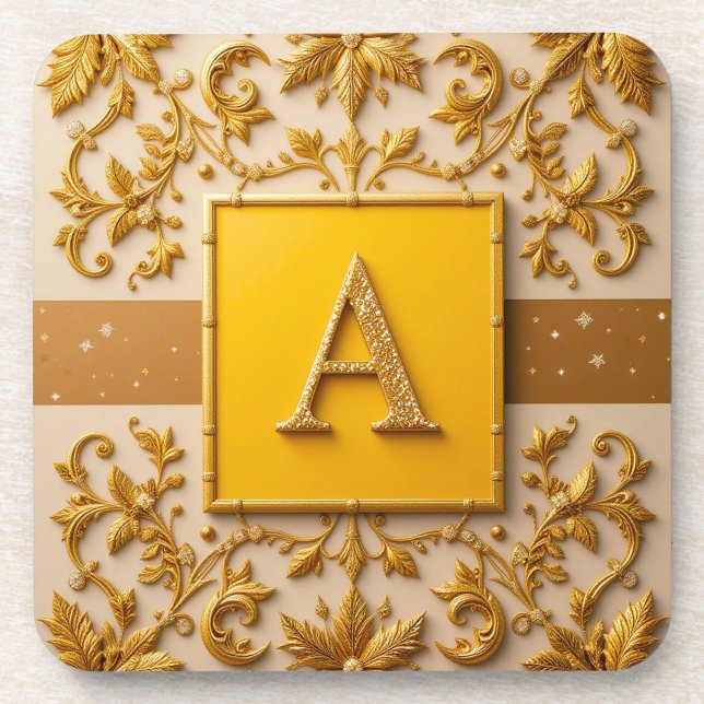 Intricentive Letter A Design mit goldenen Grenzen Getränkeuntersetzer (Vorderseite)