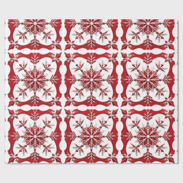 Intricses Red Snowflake Design Geschenkpapier (Flach)