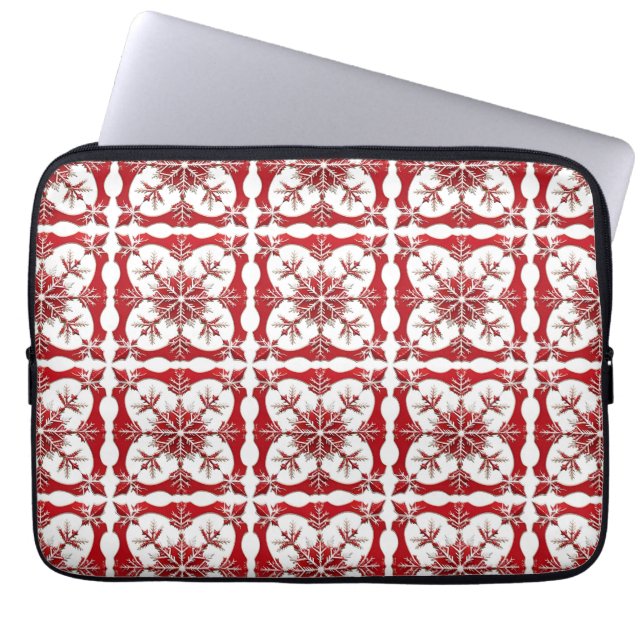 Intricses Red Snowflake Design Laptopschutzhülle (Vorderseite)
