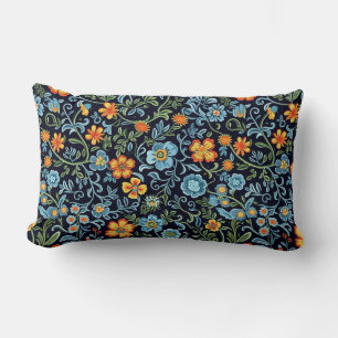 Intrigante Blumenkunst: Blaue und orangefarbene Bl Lendenkissen