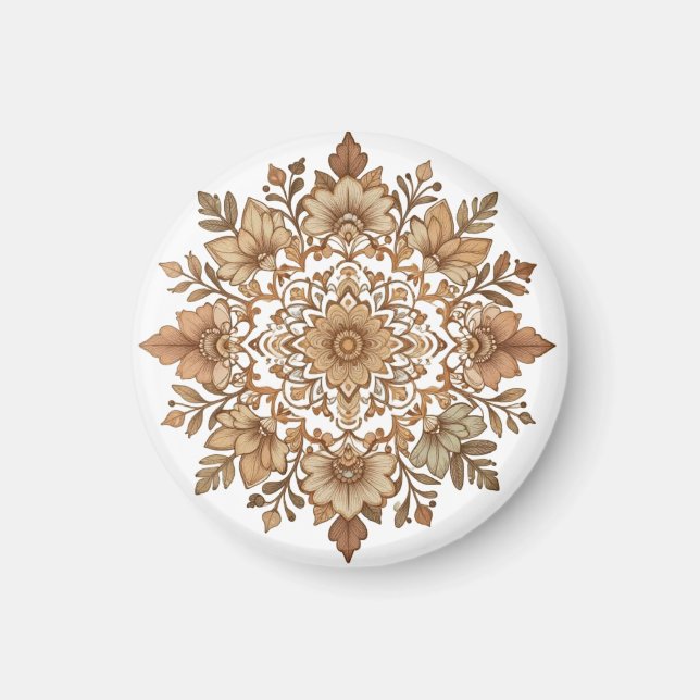 Intrigante Mandala-Blumenkunst in Braun Magnet (Vorne)