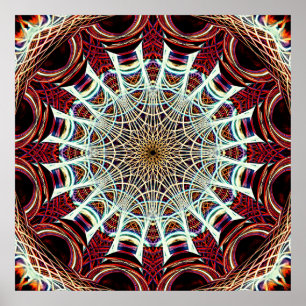 Intrigante rote beige geometrische Web-Mandala-Kun Poster