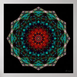 Intrigante rote Türkis geometrische Mandala-Kunst Poster