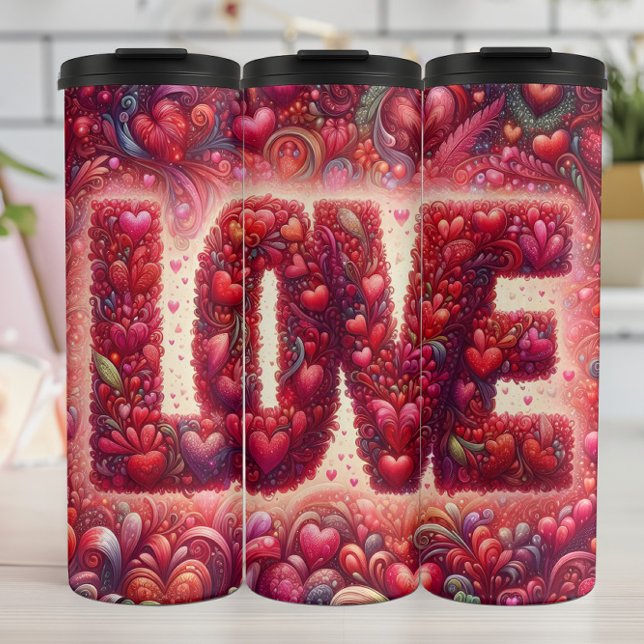 Intrigantes Herzpattern-Liebe-Typografie Thermosbecher (Von Creator hochgeladen)