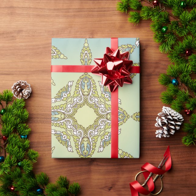 Intrigates Blumenmuster mit symmetrischen Blättern Geschenkpapier (Feiertagsgeschenk)